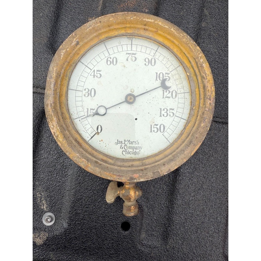 Antique Jas P Marsh Chicago Pressure Gauge 0–150 PSI Steam Industrial Valve - Picture 2 of 10